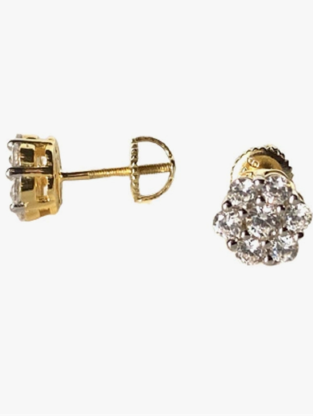 14K Gold Over Silver Lab Diamond Earrings Screw Back Studs Iced Out 925